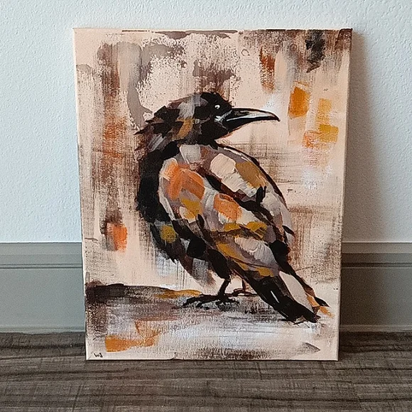 Original Crow Painting 11x14" Acrylic on Canvas - Ready to Hang - Signed - Picture 1 of 6